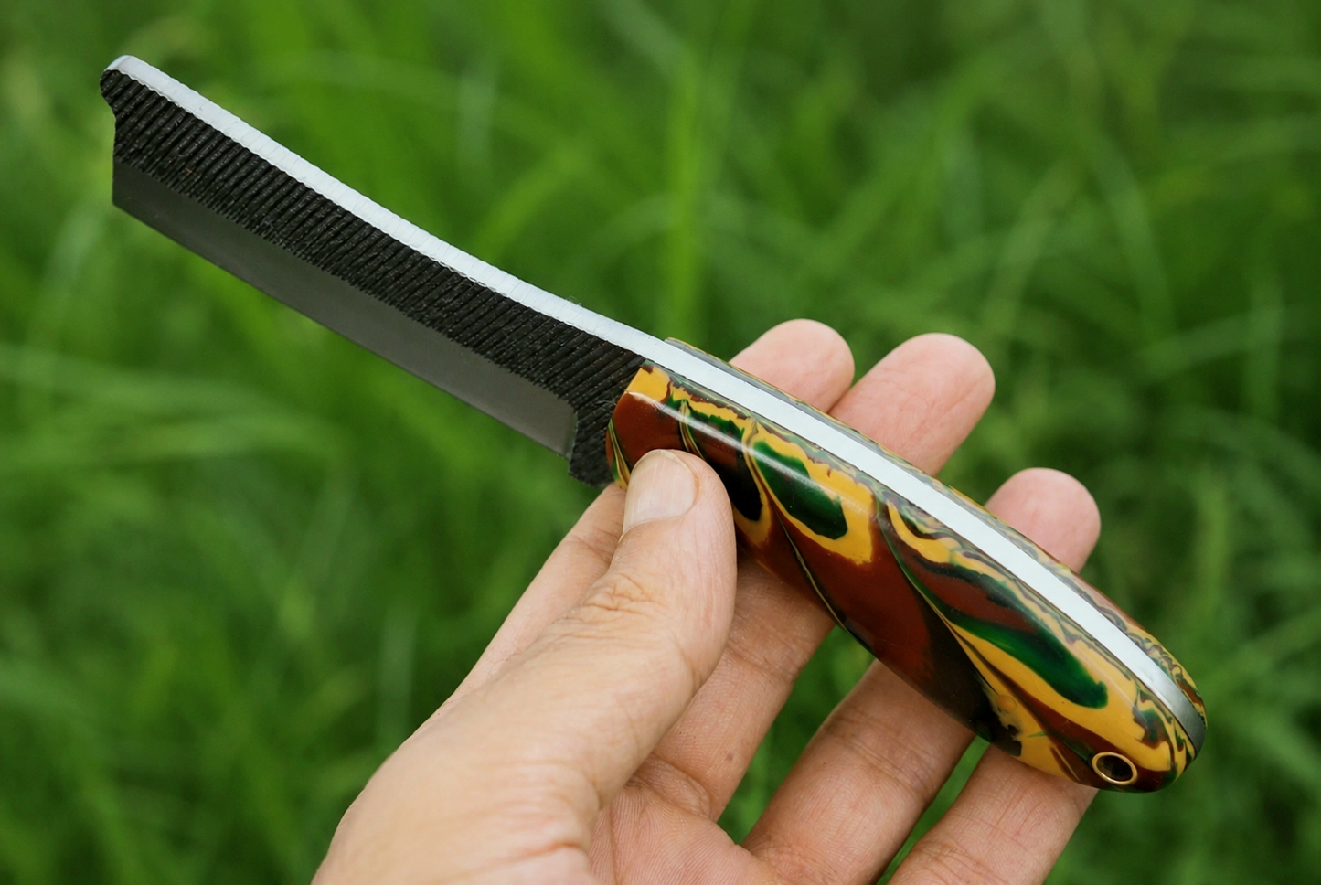 Hand Forged Railroad Steel Fixed Blade Utility Tool with Risen Handle – Engraved Leather Sheath Included