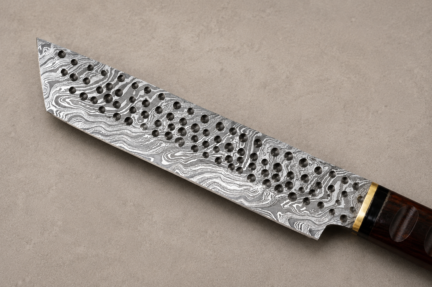 Frostwood Damascus Tanto Chef Knife – 512 Layer Hand Forged Kitchen Knife with Frost Wood Handle, Brass Guard