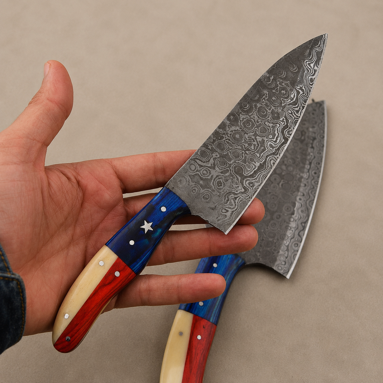 Handmade Damascus Steel Chef Knife Set (2 Pieces) with Wood Handles