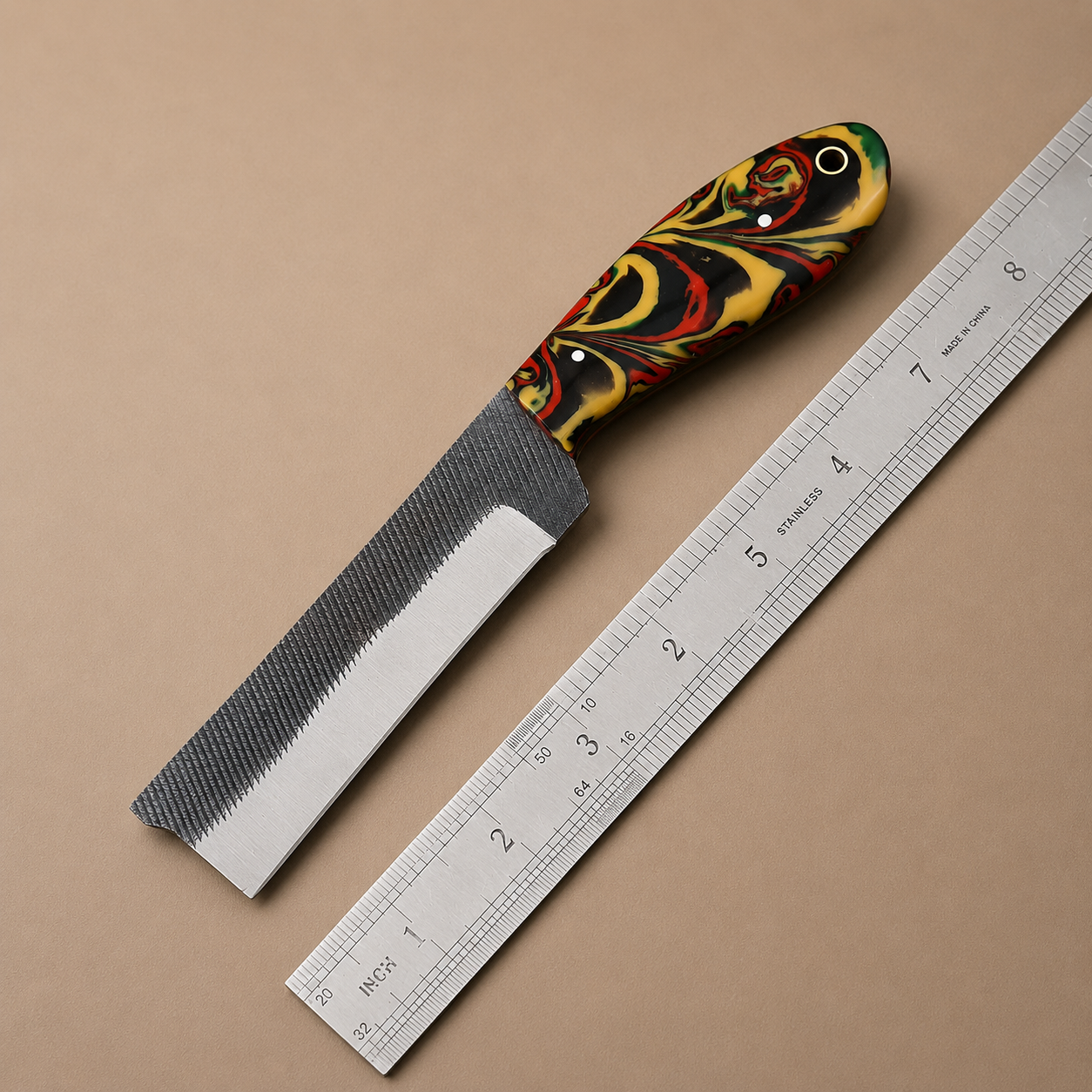 Hand Forged Railroad Steel Fixed Blade Knife with Resin Handle – Compact Utility Tool with Leather Sheath