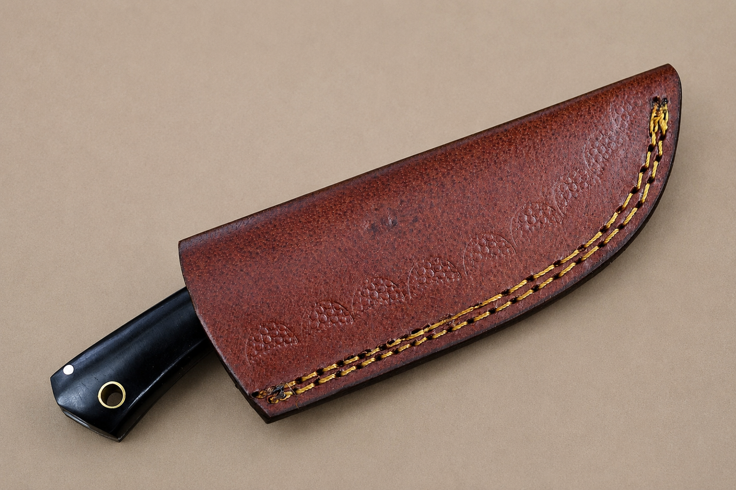 Hand Forged Damascus Steel Fixed Blade Utility Knife with Wood & Horn Handle
