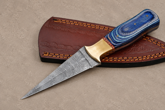 Copper Timber Damascus Steel Knife – 512 Layer Hand Forged Blade with Stained Wood Handle & Leather Sheath