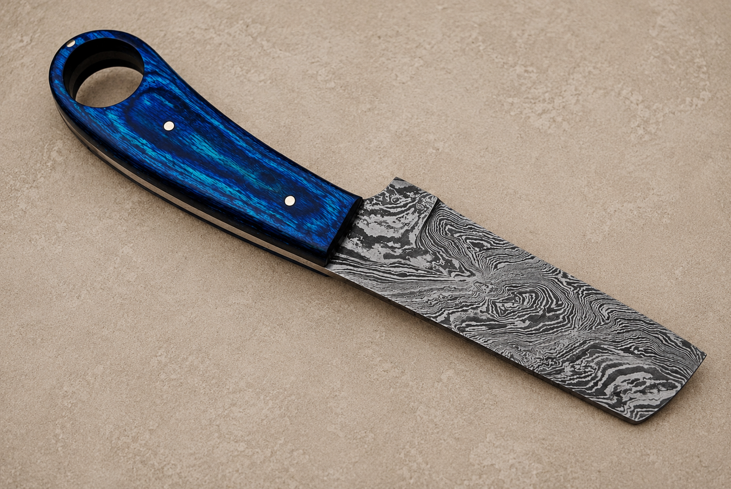 Prairie Forge Damascus Steel Utility Knife – Hand Forged Fixed Blade with Stained Wood Handle & Leather Sheath