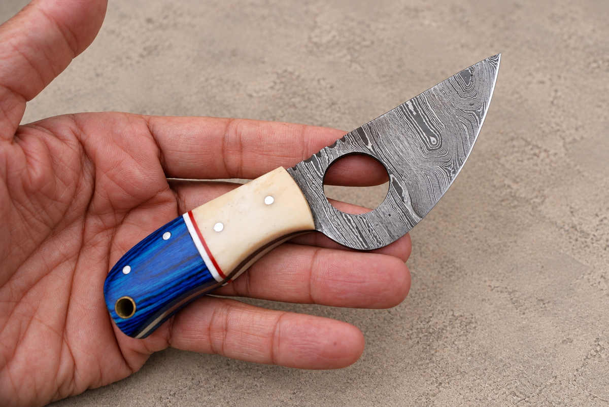6-Inch Hand Forged Damascus Steel Knife with Bone & Wood Handle – Leather Sheath