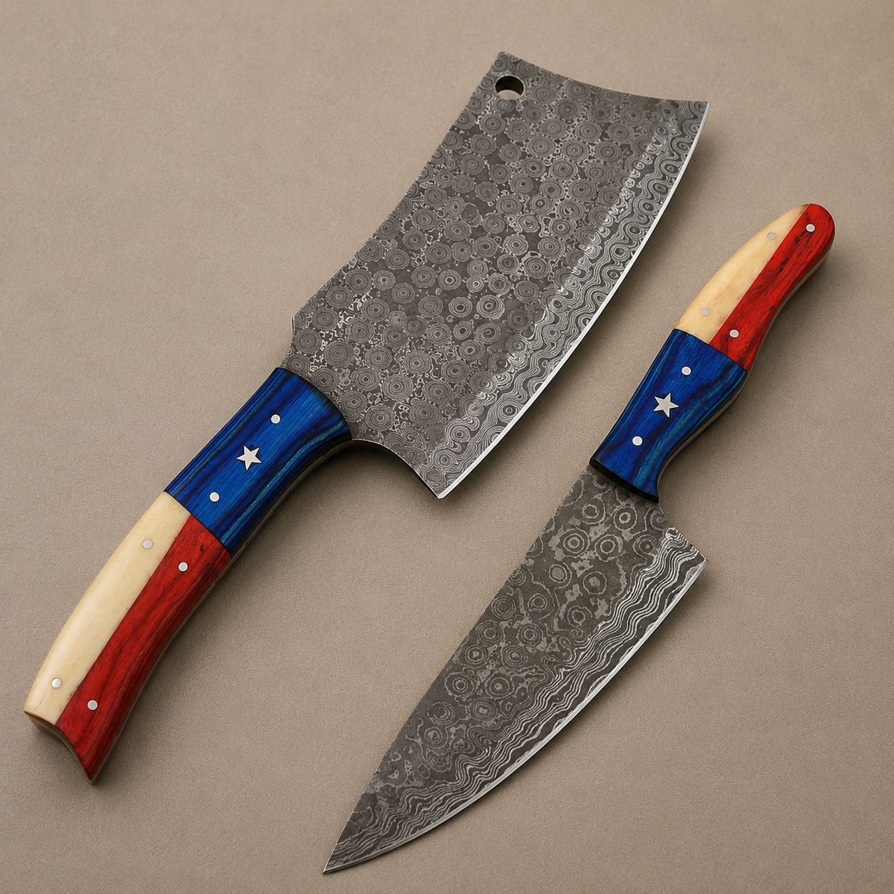Handmade Damascus Steel Chef Knife Set (2 Pieces) with Wood Handles