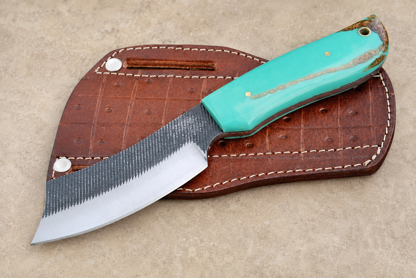 Frontier Forge High Carbon Steel Utility Knife – 9" Hand Forged Fixed Blade with Resin Handle & Engraved Leather Sheath