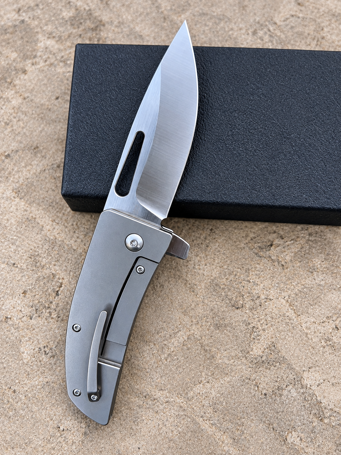 D2 Tool Steel Folding Knife with Forged Marble Carbon Fiber & Titanium Frame