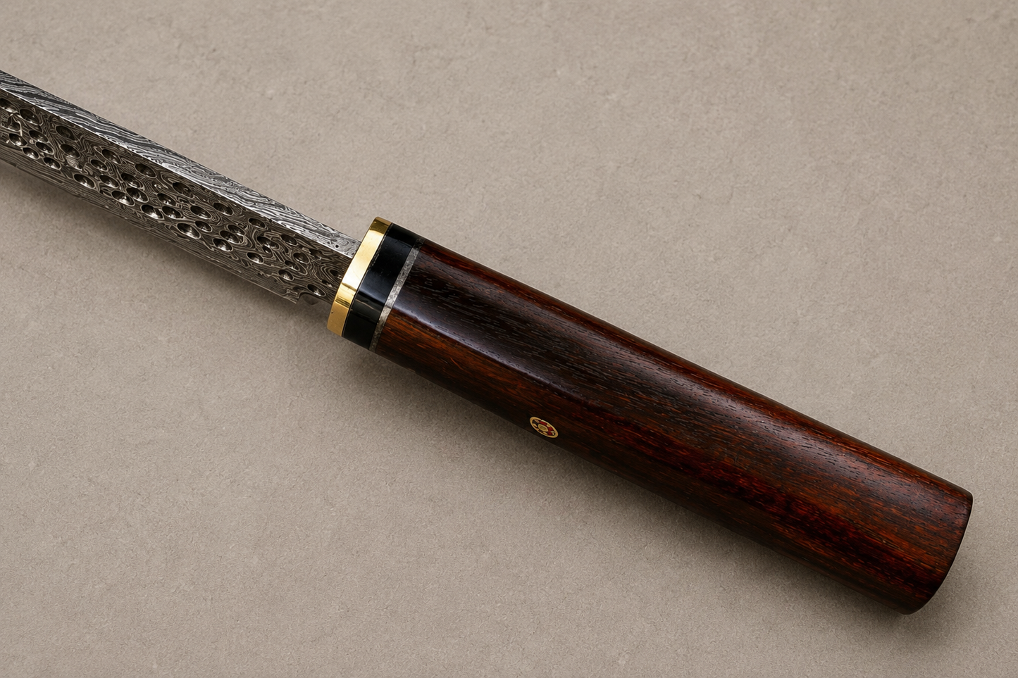 Frostwood Damascus Tanto Chef Knife – 512 Layer Hand Forged Kitchen Knife with Frost Wood Handle, Brass Guard
