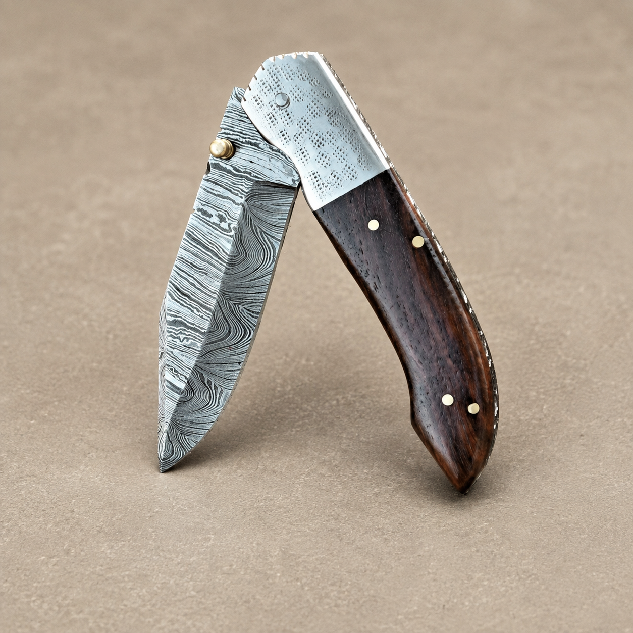 Hand Forged Damascus Steel Folding Pocket Knife with Wood Handle