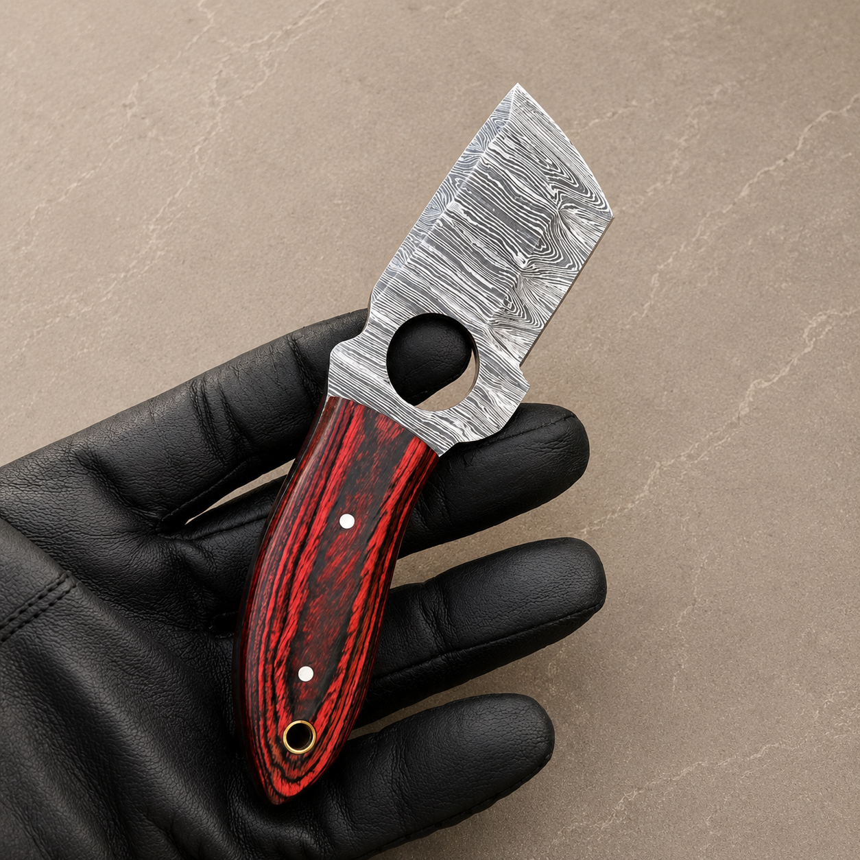 Heritage Mini Damascus Steel Utility Knife – 512 Layer Hand Forged Fixed Blade with Leather Sheath