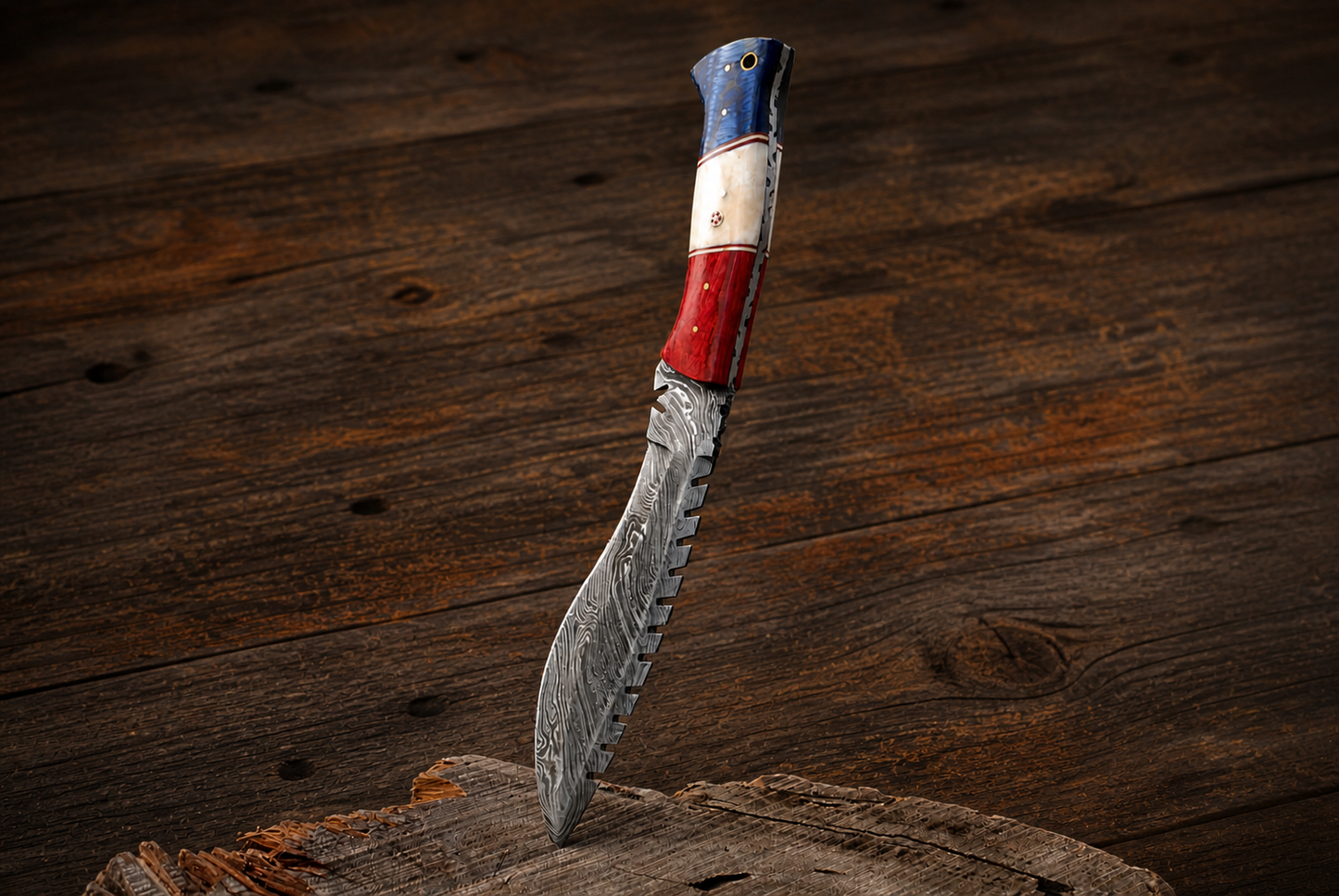 Hand Forged Damascus Steel Kukri Knife – 12” Curved Blade with Buffalo Bone Handle & Leather Sheath (512 Layers)