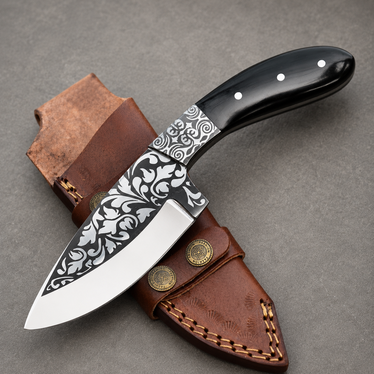 Frontier D2 Steel Knife – Hand Forged High Polish Fixed Blade with Leather Sheath