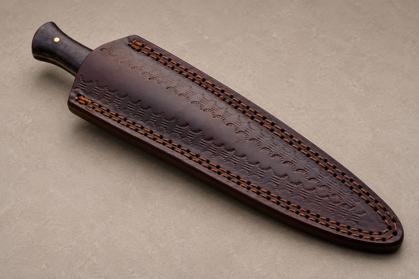 Golden Mesa Damascus Steel Knife – 512 Layer Hand Forged Blade with Camel Bone & Brass Handle and Leather Sheath