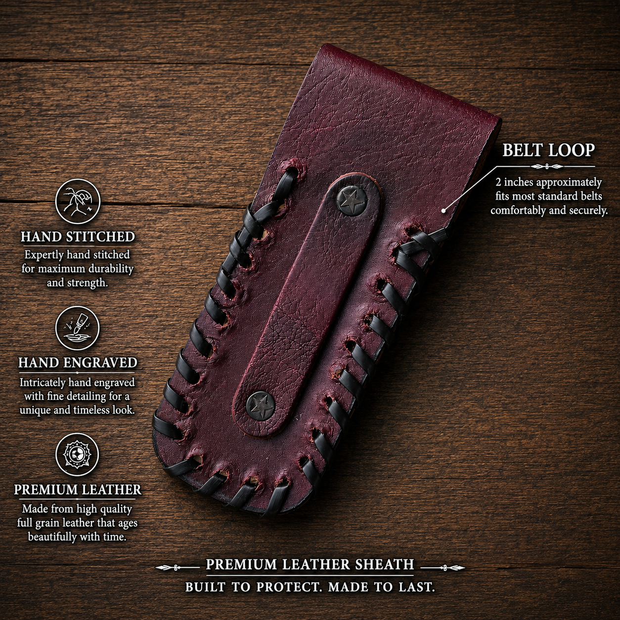 Handmade Leather Folding Utility Knife Sheath – Hand Engraved Universal EDC Belt Holder 5.5 Inch