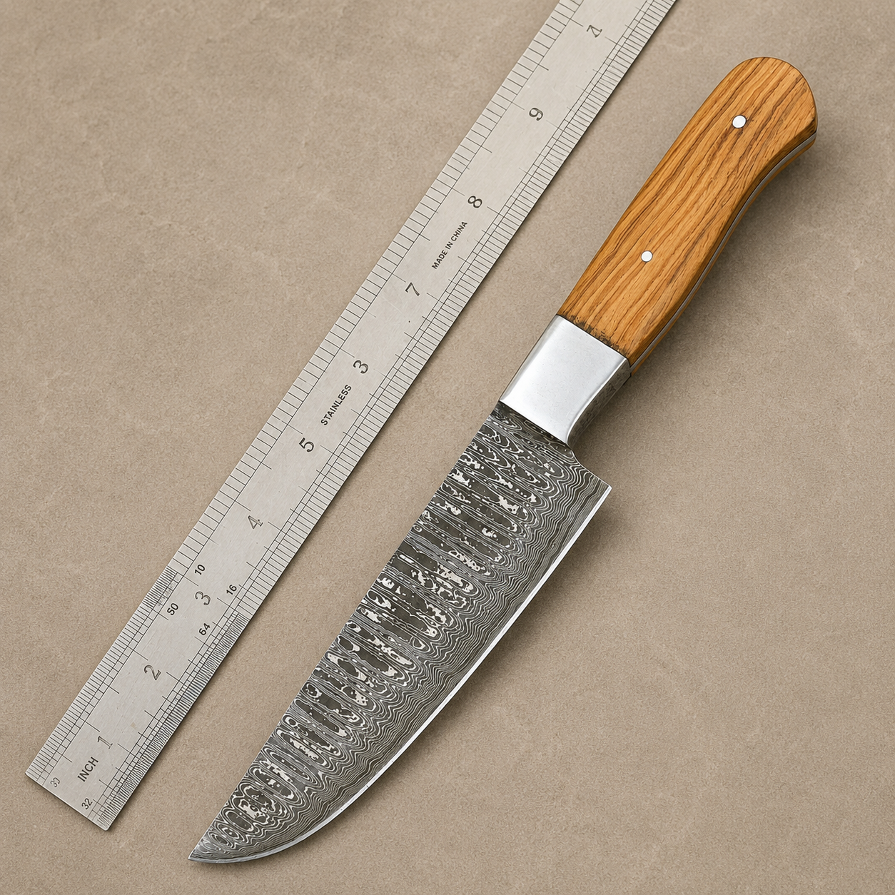 Artisan Damascus Chef Knife – 512 Layer Hand Forged Kitchen Knife with Wood Handle, Steel Bolster & Leather Sheath