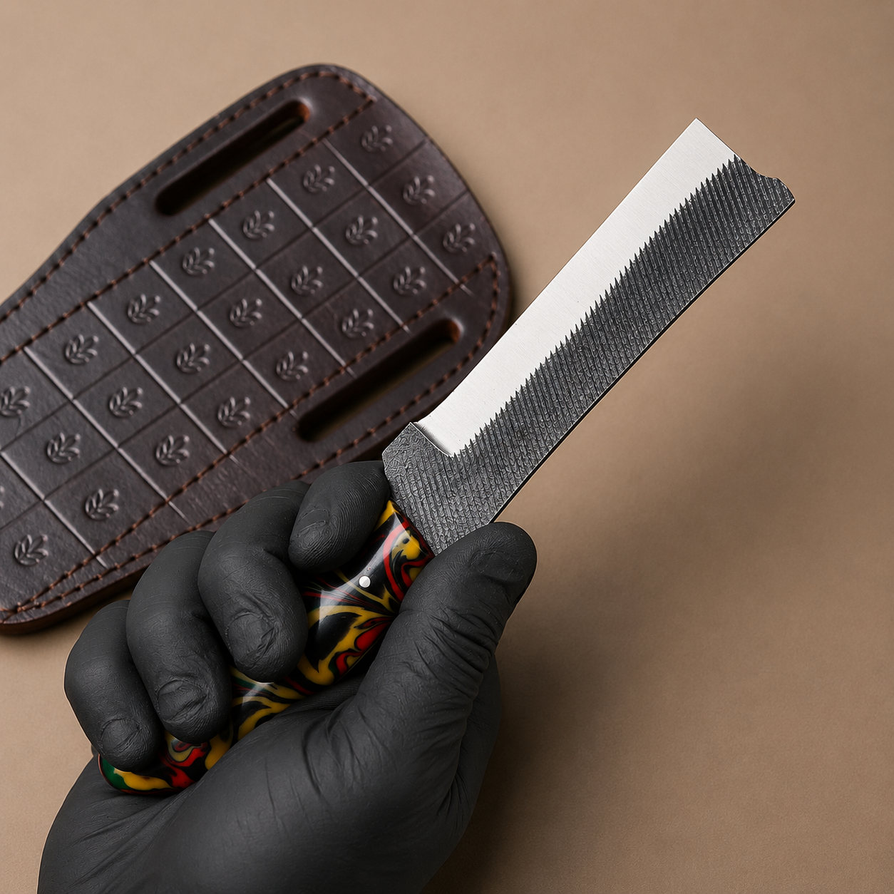 Hand Forged Railroad Steel Fixed Blade Knife with Resin Handle – Compact Utility Tool with Leather Sheath