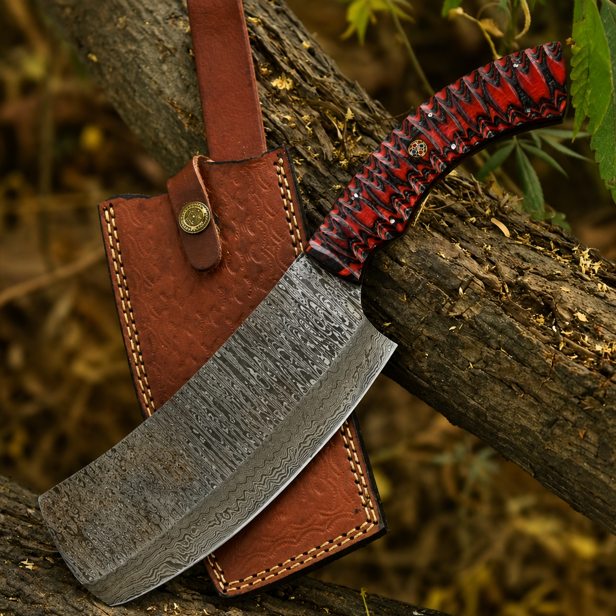 Custom Handmade Damascus Steel Meat Cleaver Chef Knife with Wood Handle – Hand Forged Kitchen Knife