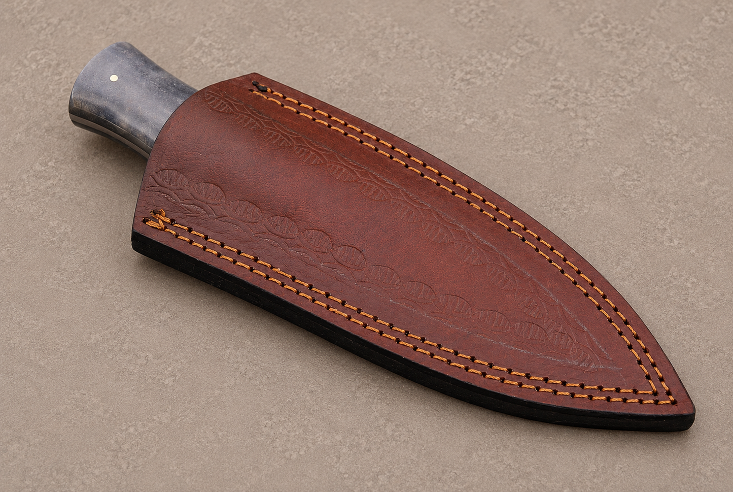 Desert Forge Damascus Steel Knife – 512 Layer Hand Forged Blade with Camel Bone & Brass Handle and Leather Sheath