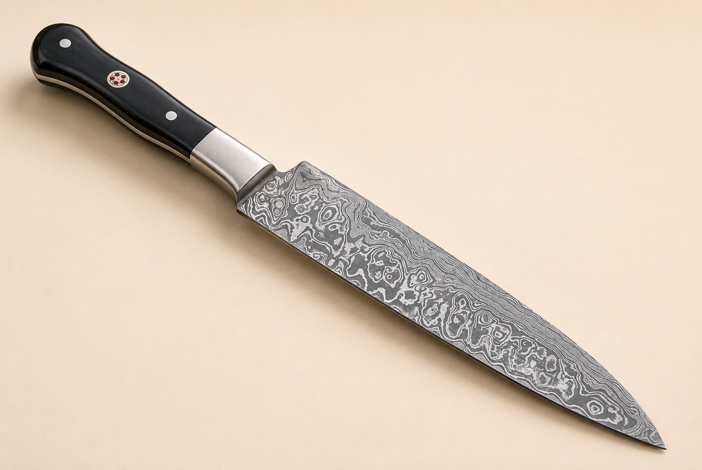 Custom Hand Forged Damascus Steel Chef Knife – 8 Inch Kitchen Knife with Horn & Steel Bolster Handle, 512 Layers