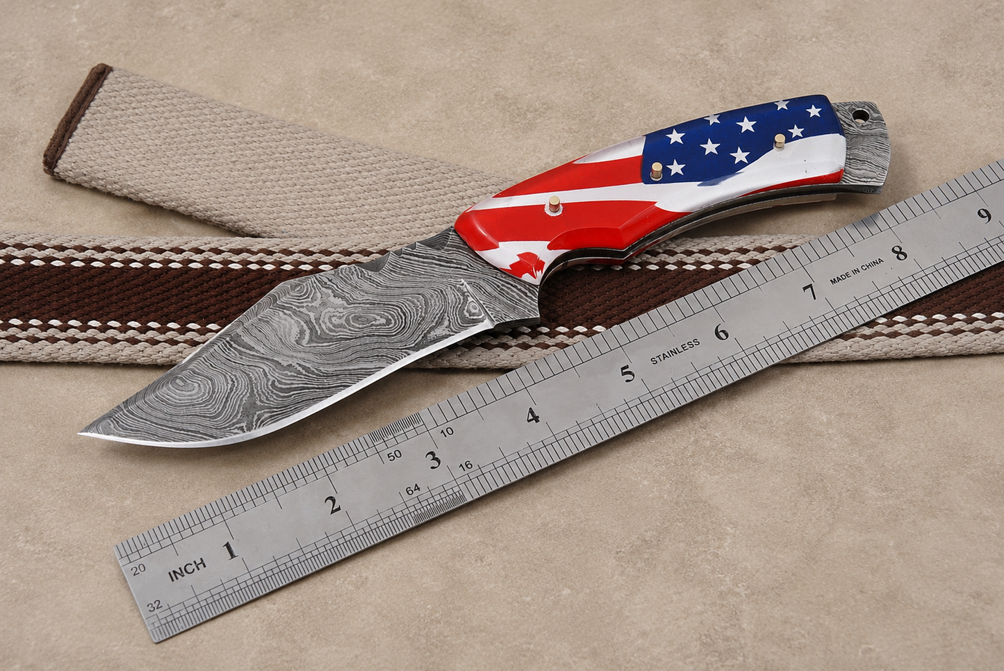 Liberty Forge Damascus Steel Knife – 512 Layer Full Tang Blade with Eagle Handle & Leather Sheath