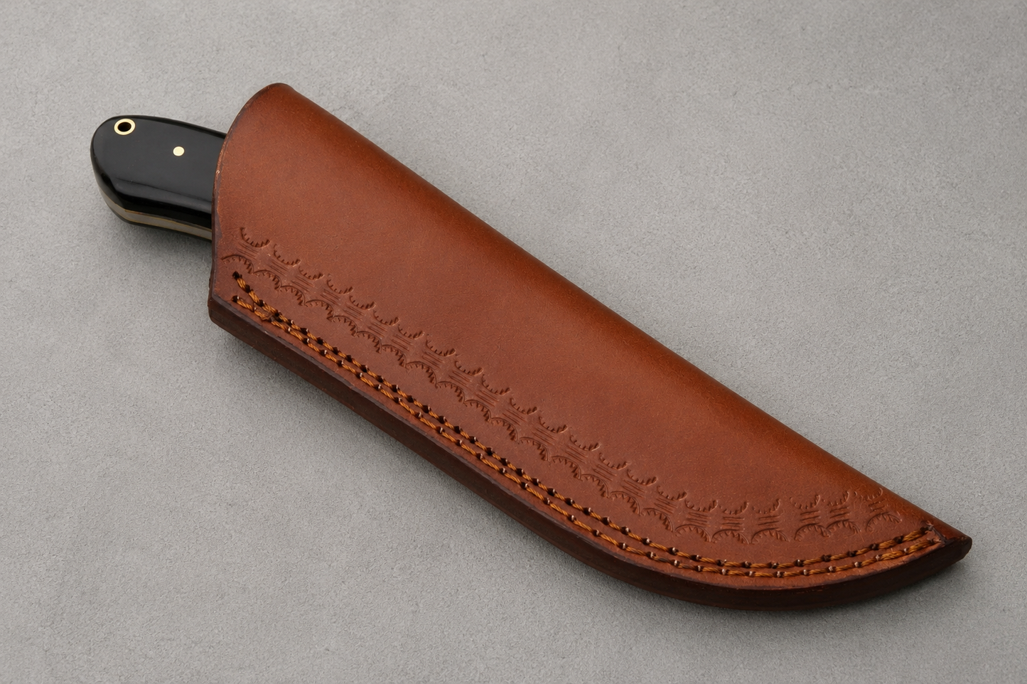 Iron Ridge Carbon Steel Knife – Bull Horn & Wood Handle with Leather Sheath