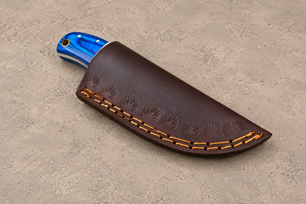 6-Inch Hand Forged Damascus Steel Knife with Bone & Wood Handle – Leather Sheath