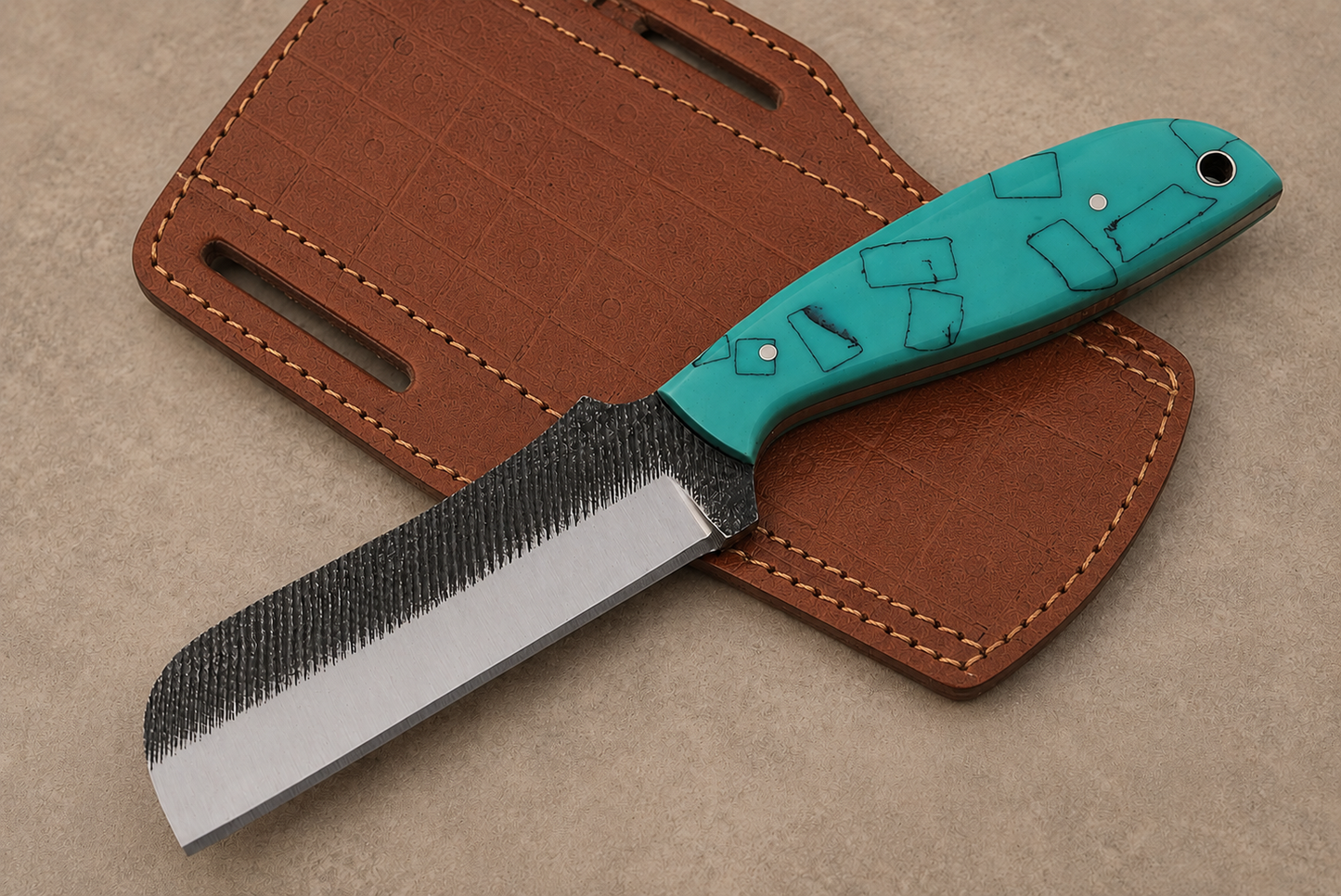 Forge Trail High Carbon Steel Utility Knife – Hand Forged Fixed Blade with Resin Handle & Leather Sheath