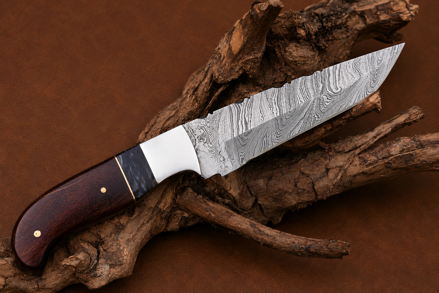 Signature Damascus Steel Tanto Knife – 512 Layer Hand Forged Blade with Wood Handle & Leather Sheath