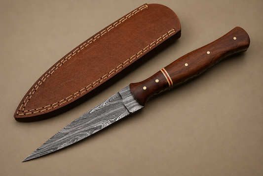Timber Crest Damascus Steel Knife – 512 Layer Hand Forged Blade with Wood Handle & Leather Sheath