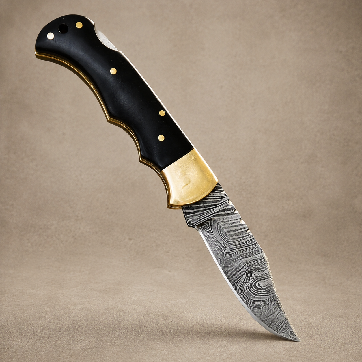 Hand Forged Damascus Steel Folding Pocket Knife with Bull Horn Handle