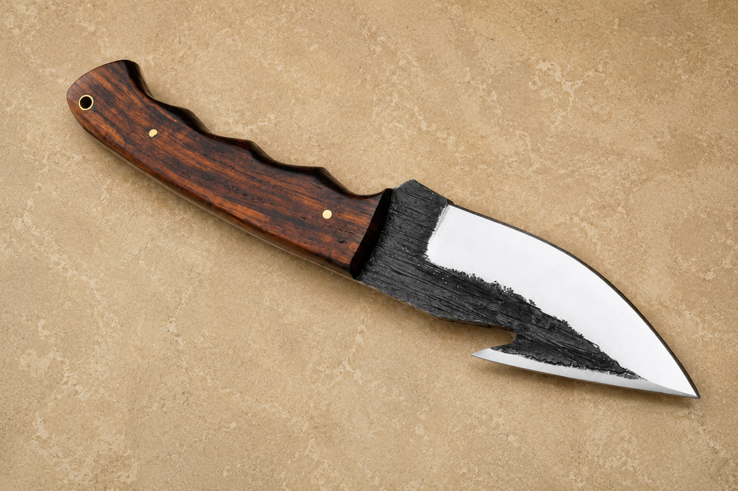 Rosewood Forge High Carbon Steel Utility Knife – Hand Forged Fixed Blade with Rose Wood Handle & Leather Sheath