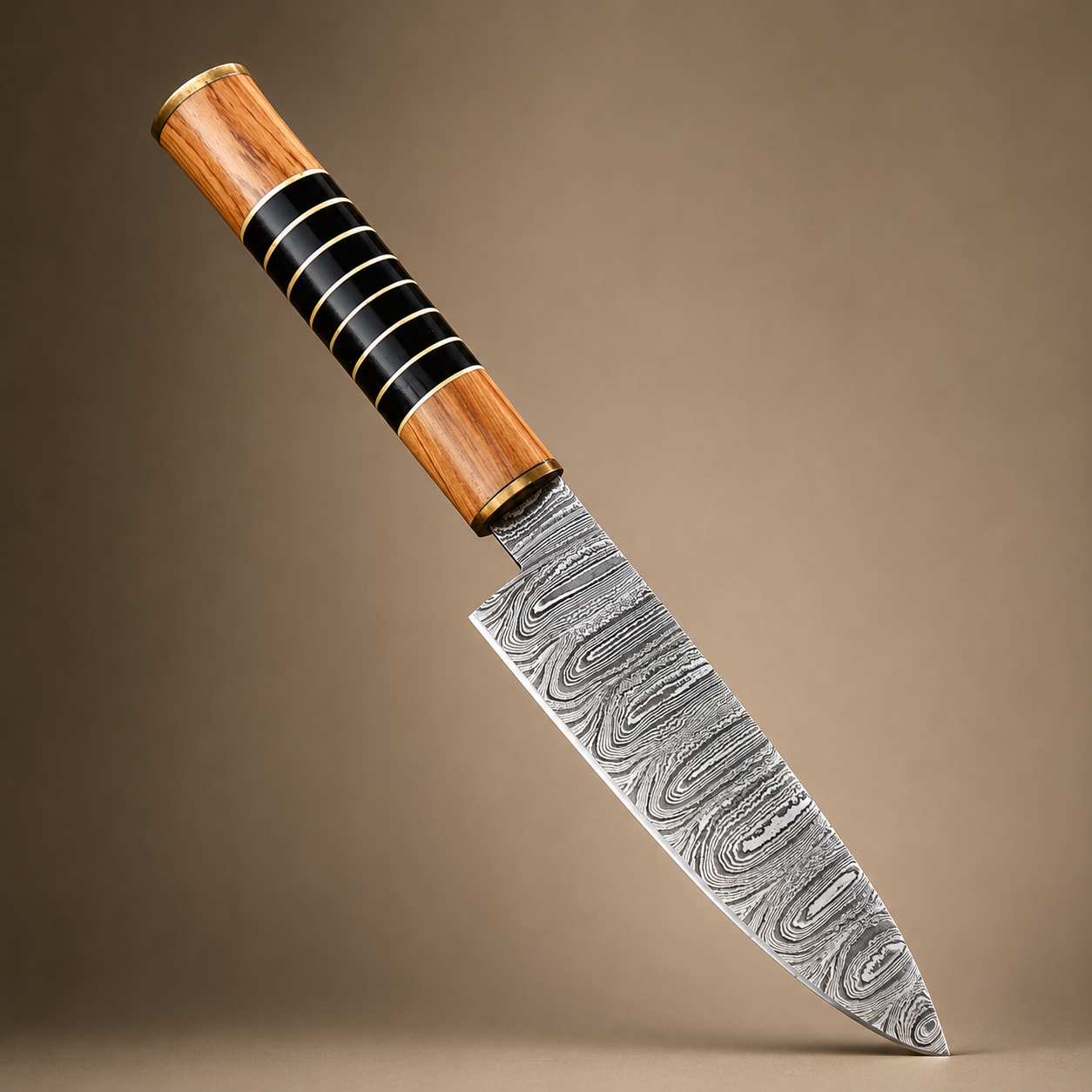 Twisted Damascus Chef Knife – 512 Layer Hand Forged Kitchen Knife with Horn & Olive Wood Handle