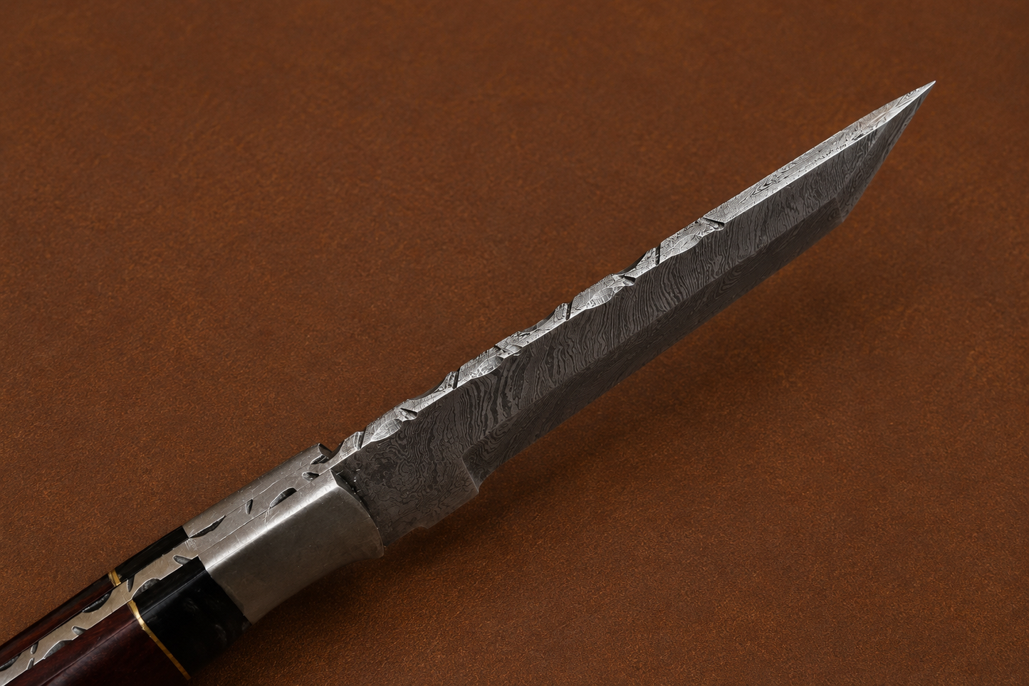 Signature Damascus Steel Tanto Knife – 512 Layer Hand Forged Blade with Wood Handle & Leather Sheath