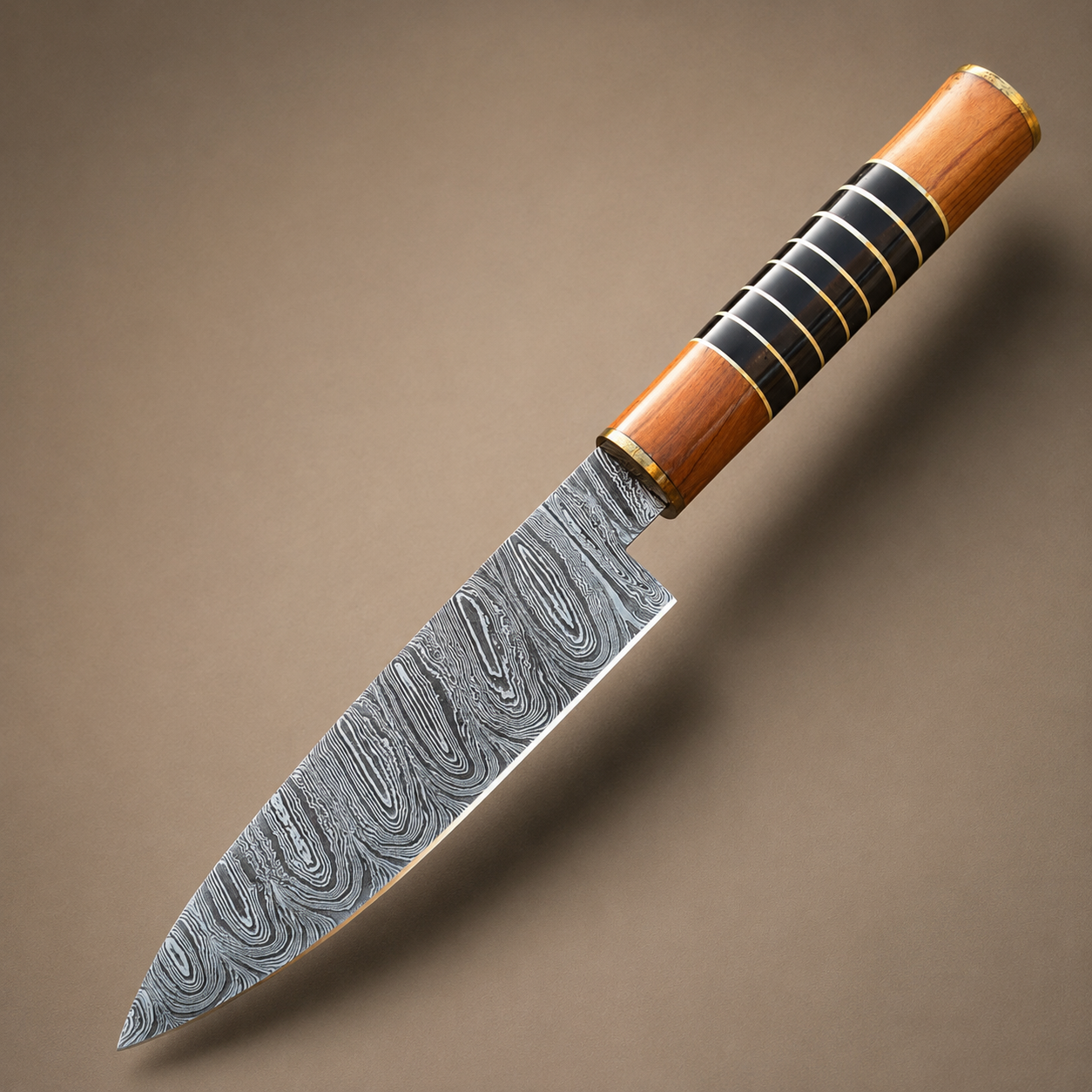 Twisted Damascus Chef Knife – 512 Layer Hand Forged Kitchen Knife with Horn & Olive Wood Handle