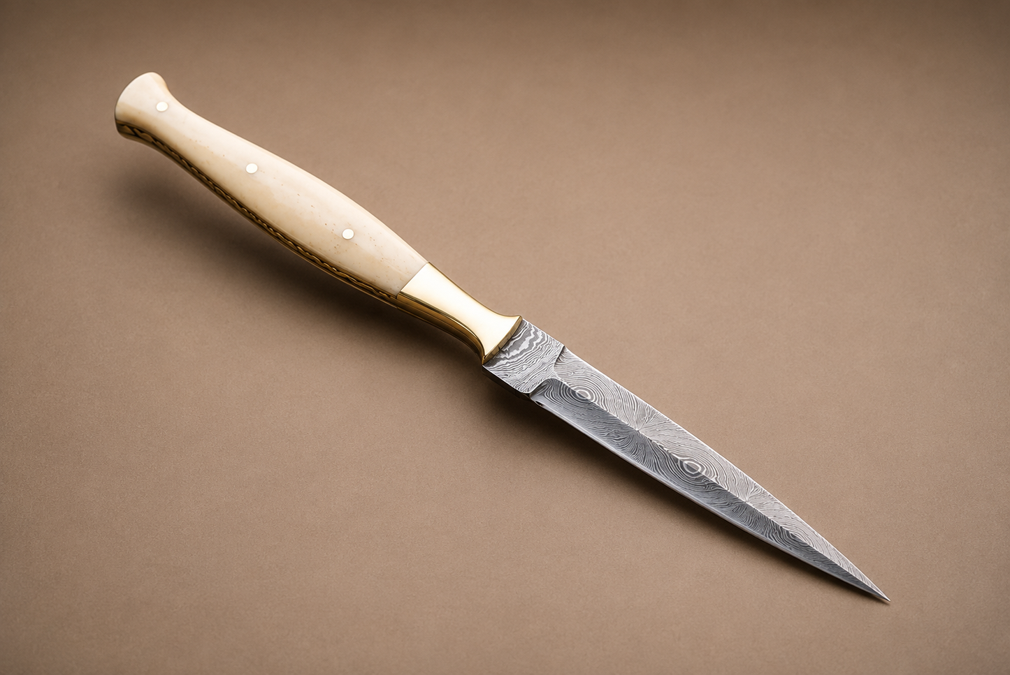 Desert Crest Damascus Steel Knife – 512 Layer Hand Forged Blade with Camel Bone Handle & Leather Sheath