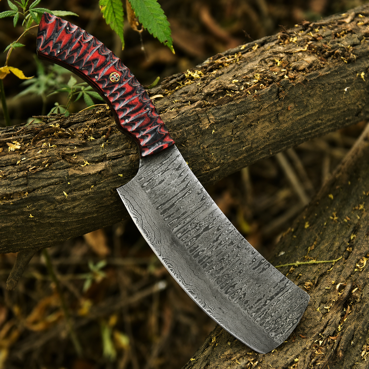 Custom Handmade Damascus Steel Meat Cleaver Chef Knife with Wood Handle – Hand Forged Kitchen Knife