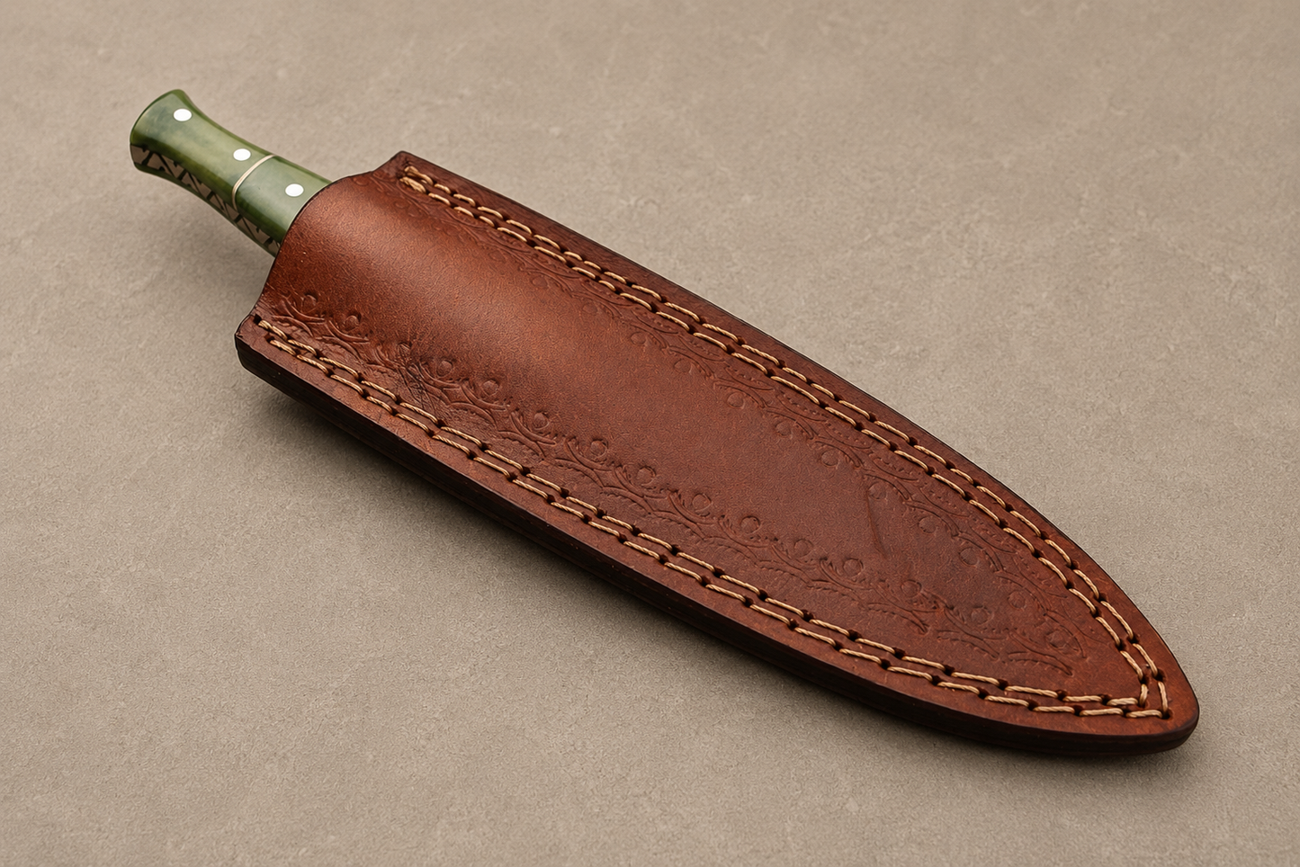 Desert Heritage Damascus Steel Knife – 512 Layer Hand Forged Blade with Camel Bone Handle & Leather Sheath
