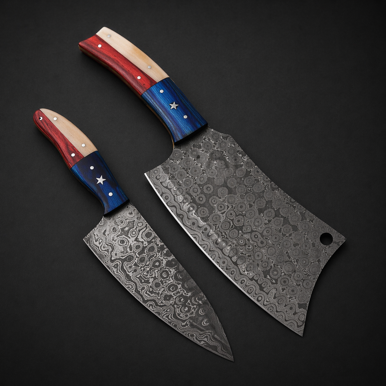 Handmade Damascus Steel Chef Knife Set (2 PCS) – 512 Layers Kitchen Knives with Wood Handle & Leather Sheath