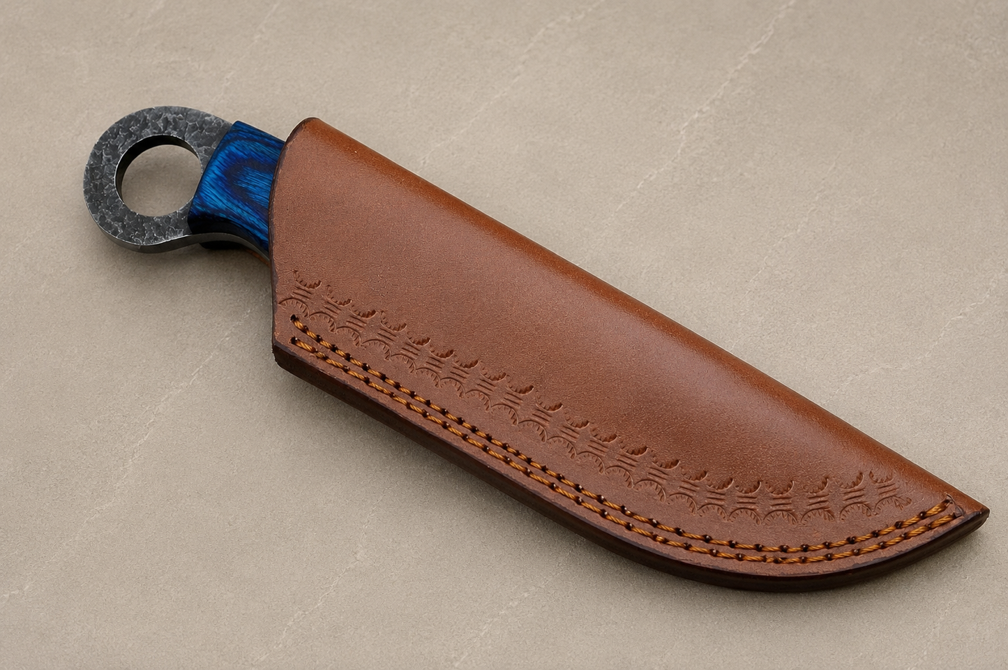 Timber Trail Carbon Steel Knife – Hand Forged Blade with Stained Wood Handle & Leather Sheath