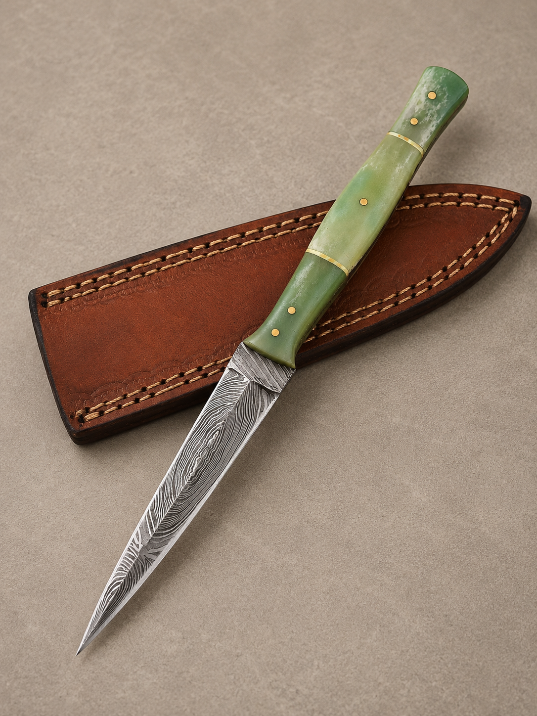 Desert Heritage Damascus Steel Knife – 512 Layer Hand Forged Blade with Camel Bone Handle & Leather Sheath