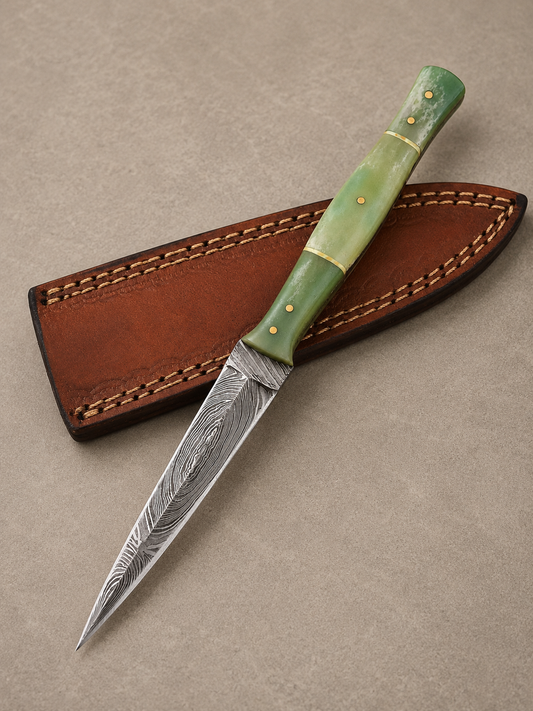 Desert Heritage Damascus Steel Knife – 512 Layer Hand Forged Blade with Camel Bone Handle & Leather Sheath