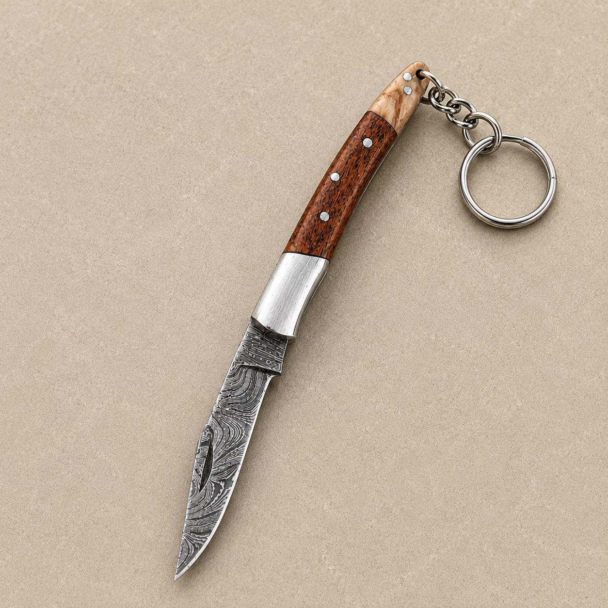 Hand Forged Damascus Steel Outdoor Folding Pocket Knife – 3” Compact Pocket Knife with Wood & Steel Handle