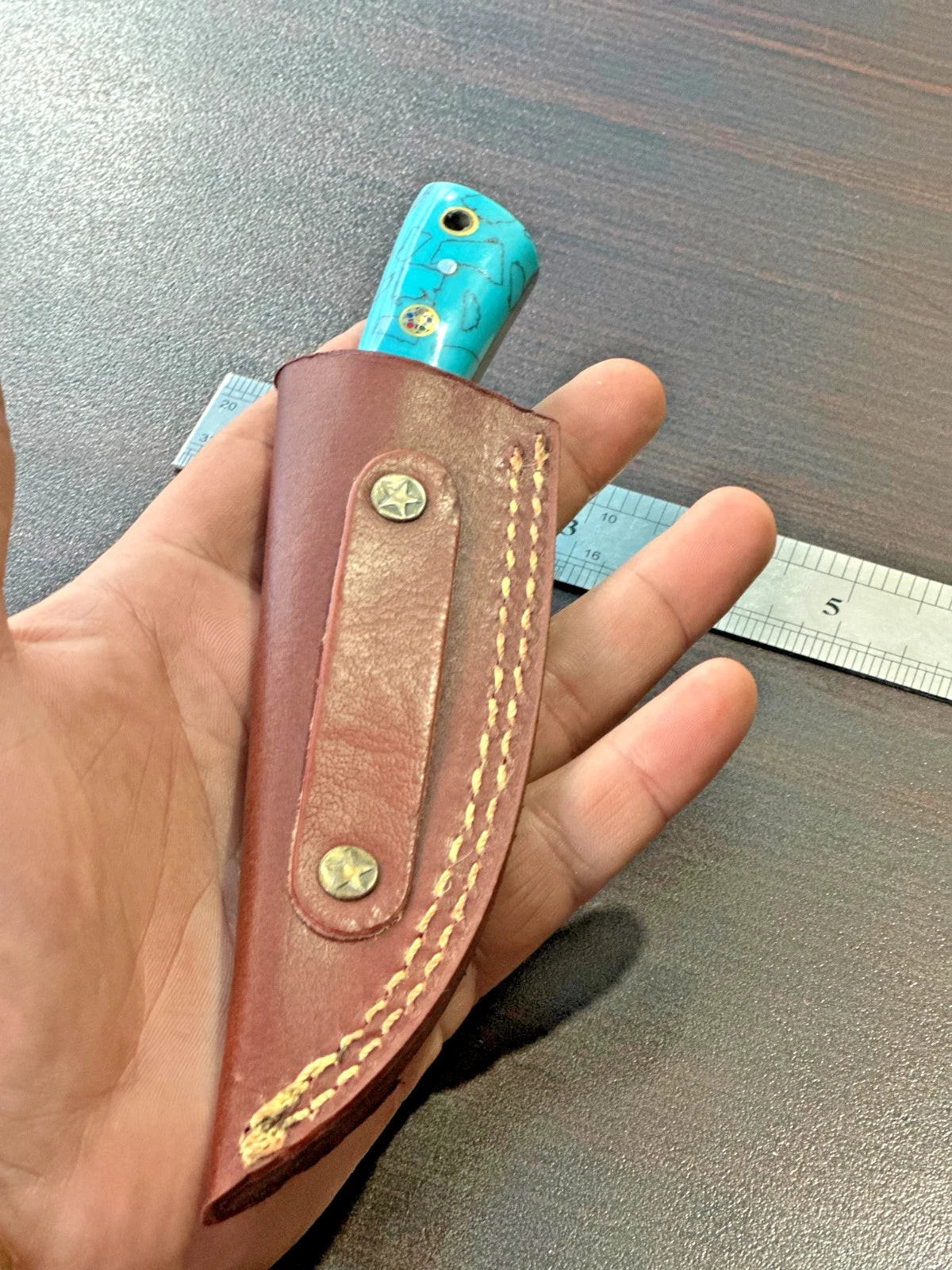 Handmade D2 Steel Fixed Blade Knife – Mirror Polished Blade Resin Handle | Leather Sheath Included