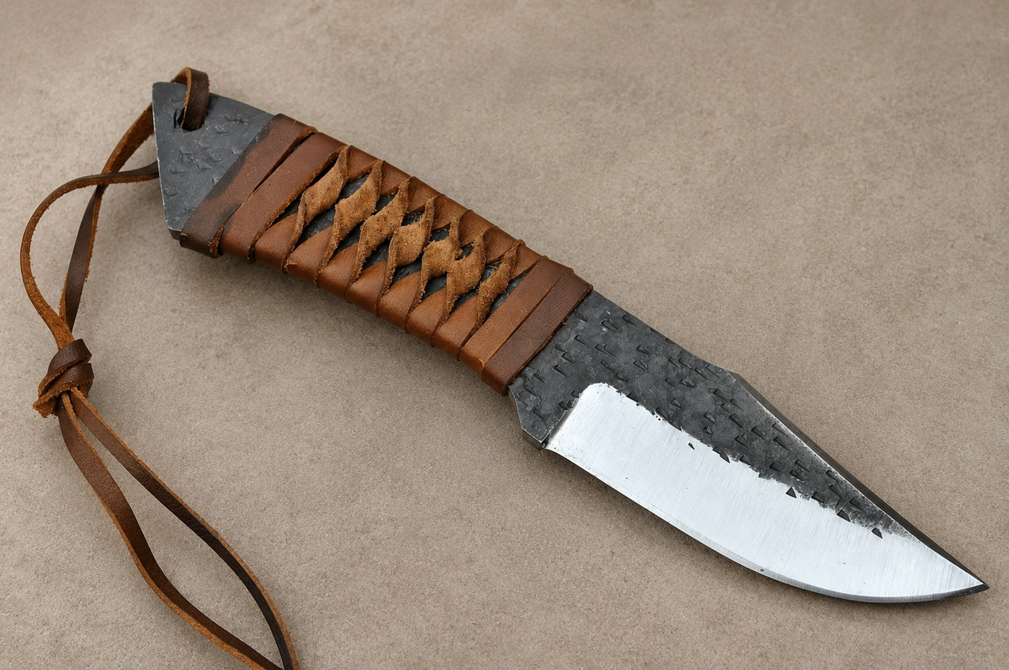 Hand Forged Railroad Spike Carbon Steel Utility Knife with Leather Handle