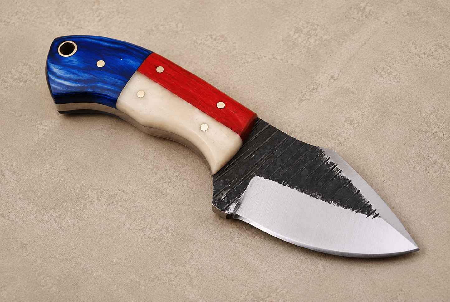 Rustic Forge Railroad Steel Utility Knife – Hand Forged Fixed Blade with Buffalo Bone & Wood Handle, Leather Sheath