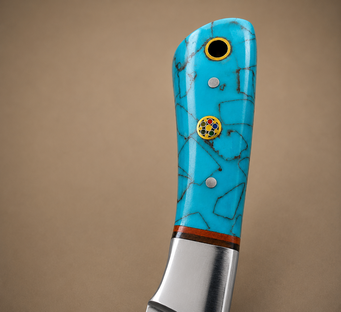 Handmade D2 Steel Fixed Blade Knife with Resin Handle & Leather Sheath – Mirror Polished Finish