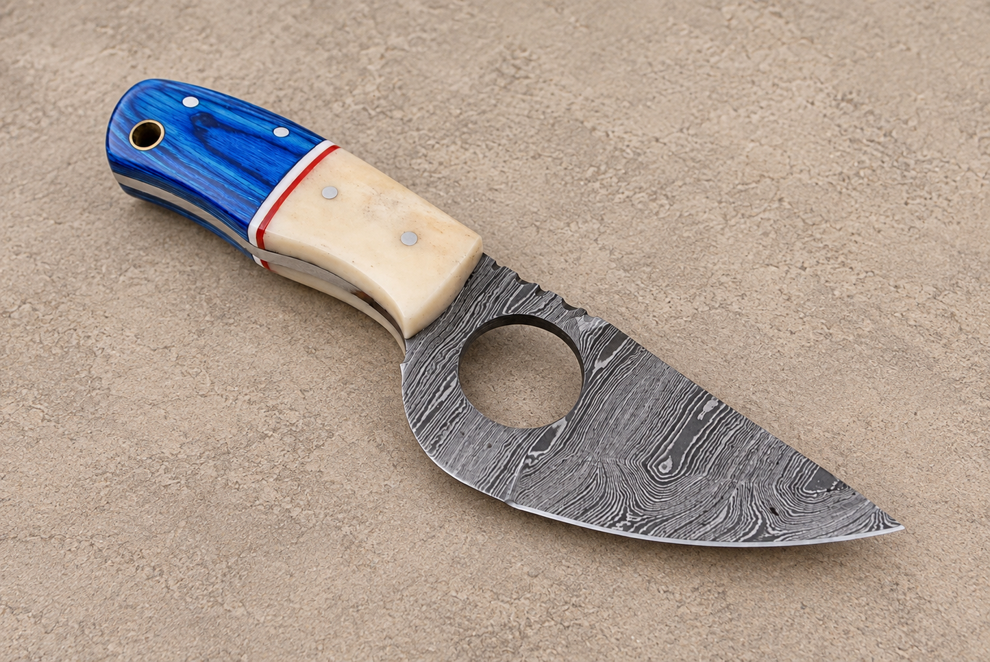 6-Inch Hand Forged Damascus Steel Knife with Bone & Wood Handle – Leather Sheath