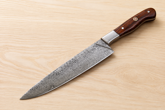 Hand Forged Damascus Steel Chef Knife 8 Inch – 512 Layers Kitchen Knife with Wood Handle & Leather Sheath