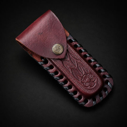 Handmade Leather Folding Knife Sheath – Hand Engraved Folding Pocket Knife Holder 5.5 Inch Universal Cover