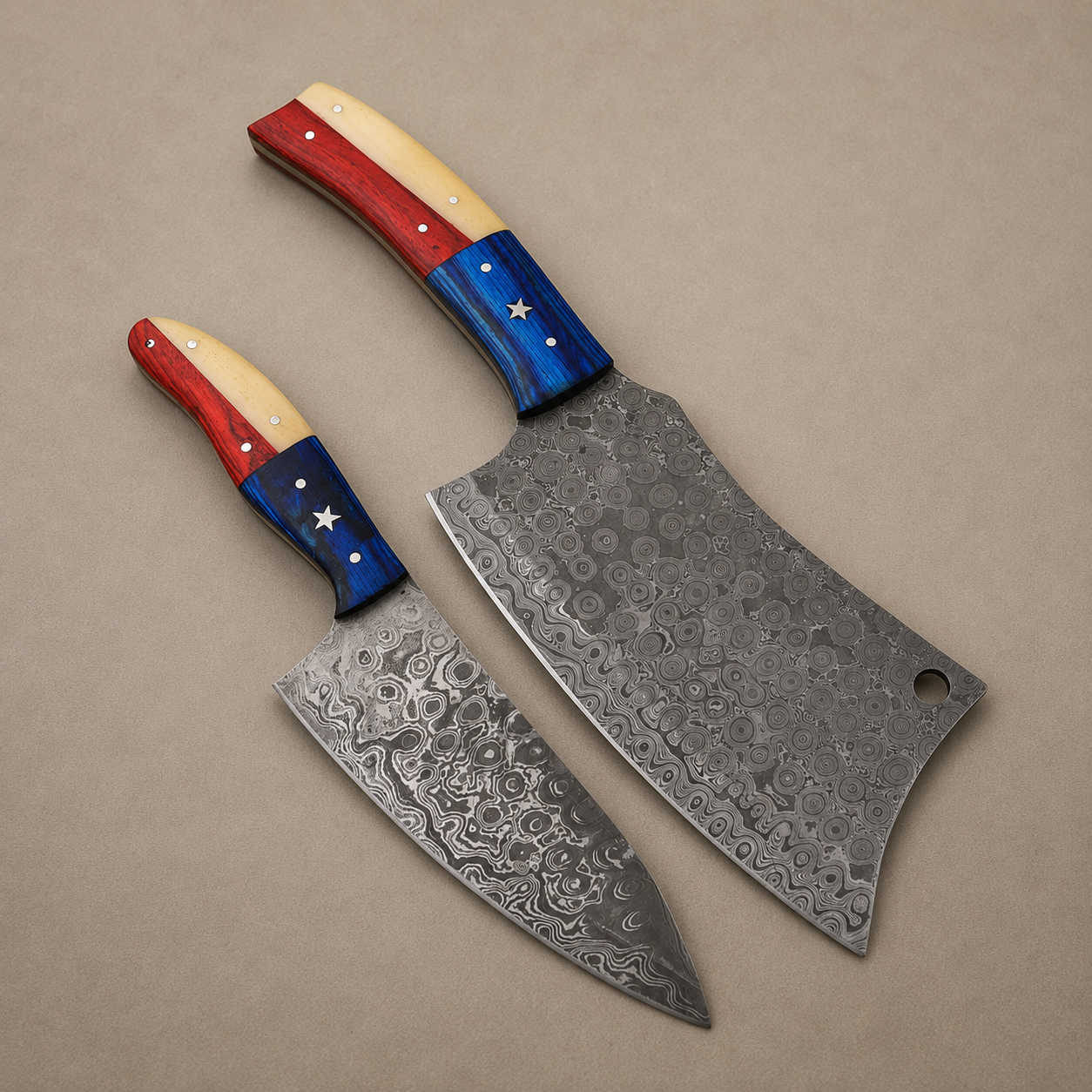 Handmade Damascus Steel Chef Knife Set (2 Pieces) with Wood Handles